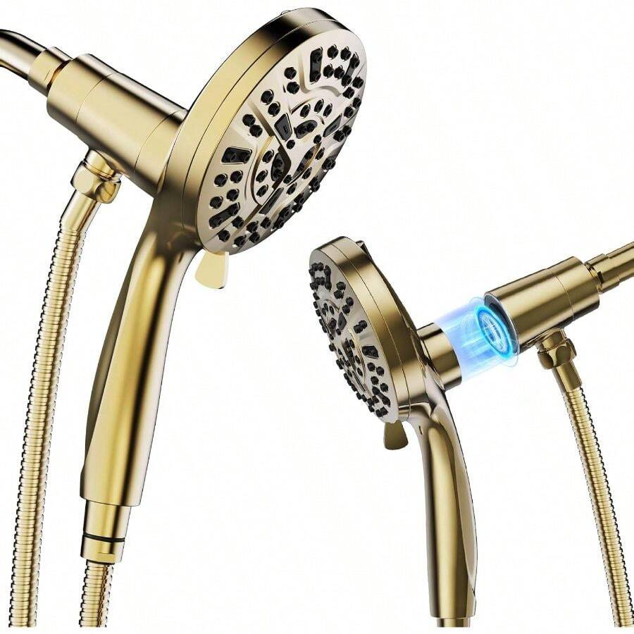 High Pressure Shower Head Handheld - 高水圧、10種類の水流モード、手で操作できるシャワーヘッド、ブラッシュドゴールド仕上げ。目詰まり防止ノズル、浴槽、壁、天井の汚れを落とすための内蔵高圧洗浄機能付き。