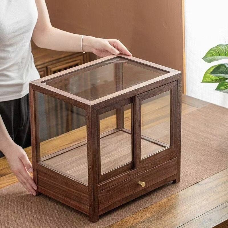 Storage & Organization - 北米産クルミ材を使用した、新しいデザインの卓上茶器セット、茶碗収納ボックス、文玩（文房具や装飾品）の展示ケース、女性用化粧品の展示用ケース。