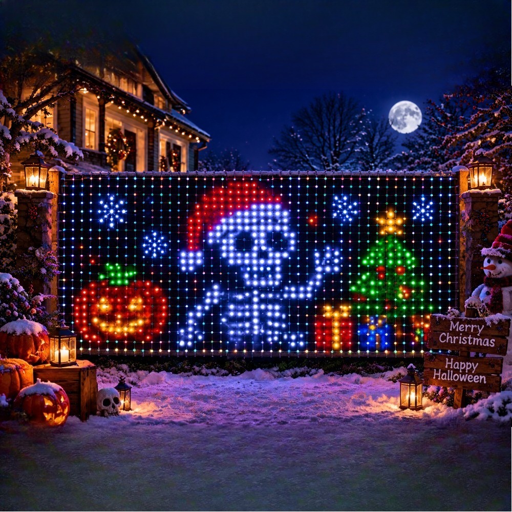 Lighting - 斬新なデザインのクリスマス装飾用ネットライトセット。Bluetoothアプリで操作可能。RGBIC多色発光。屋外の壁、生垣、庭の装飾に最適。