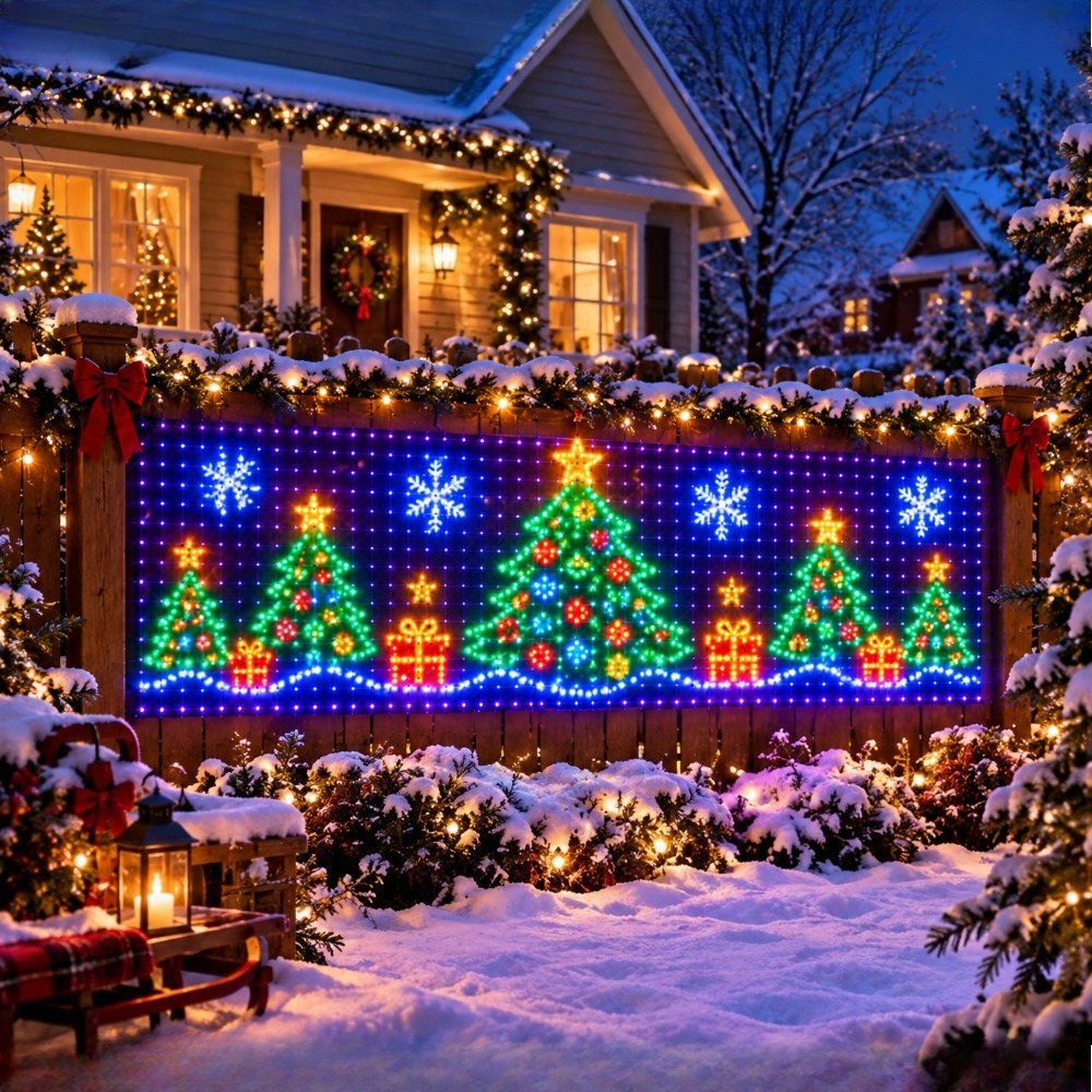 Lighting - クリスマスギフト用、パターンライト付きネットライトセット。Bluetoothアプリで操作可能。RGBIC対応、多色発光。屋外ガーデンや壁の装飾に最適。