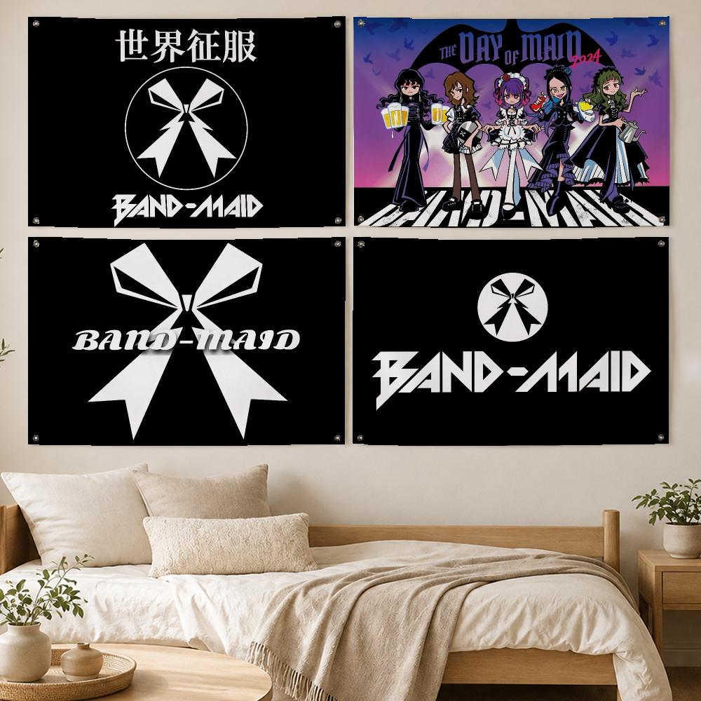 Home Decor - ロックバンド「BAND-MAID」の旗、部屋、寝室、家庭、屋外、壁掛け、コンサート、プリント背景、装飾アート、バナー