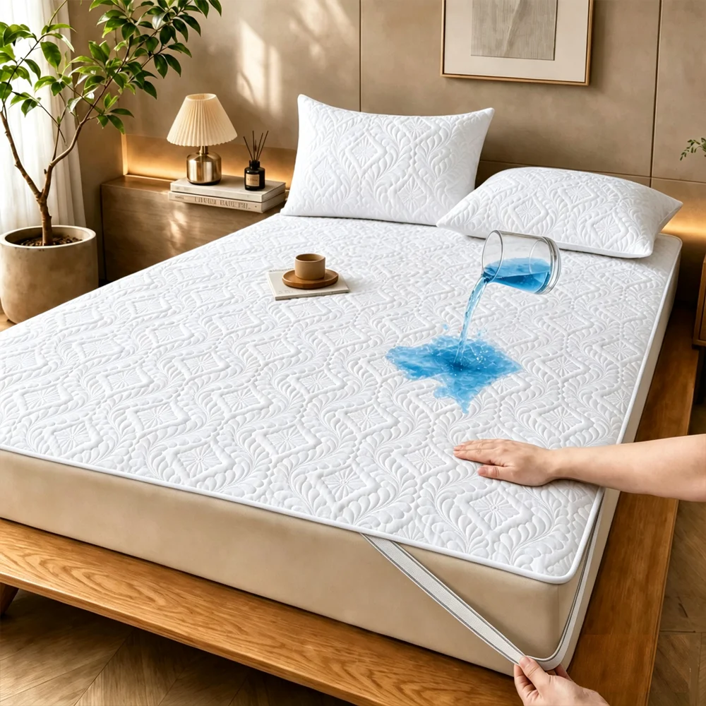 Waterproof Mattress Protector Breathable - 1枚入り、多色展開の四隅付き伸縮性防水マットレスプロテクター。汚れ防止、防汚、滑り止め機能付きマットレスパッドカバー。