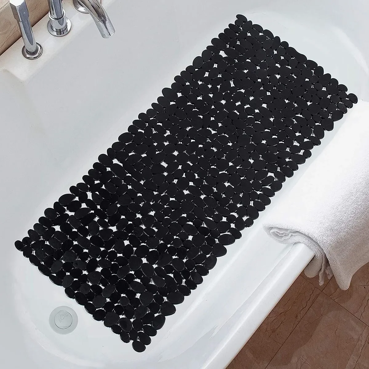 Quick Dry Diatomite Bath Mat - 滑り止め加工の小石柄シャワーマット 40x100cm。速乾性があり、排水穴が付いた石畳柄のバスマット。浴槽や濡れた床用の滑り止めラグ。