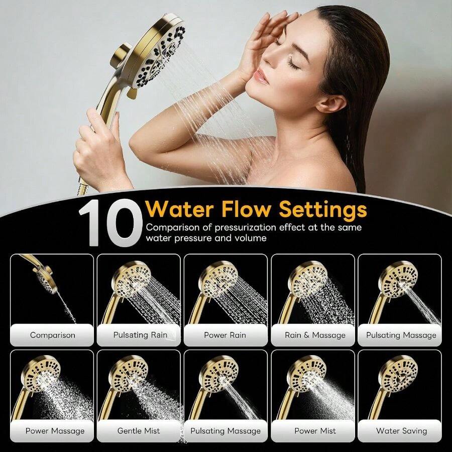 高水圧、10種類の水流モード、手で操作できるシャワーヘッド、 - High Pressure Shower Head Handheld のレビューと価格
