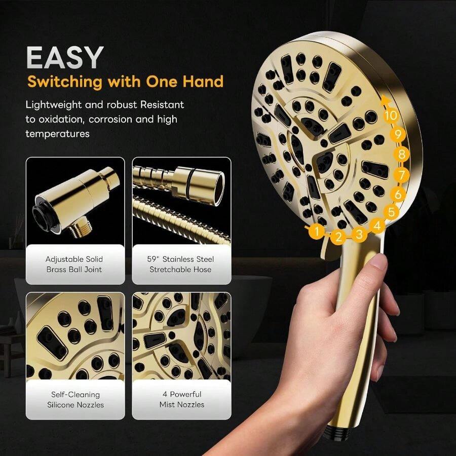 高水圧、10種類の水流モード、手で操作できるシャワーヘッド、 - High Pressure Shower Head Handheld のレビューと価格