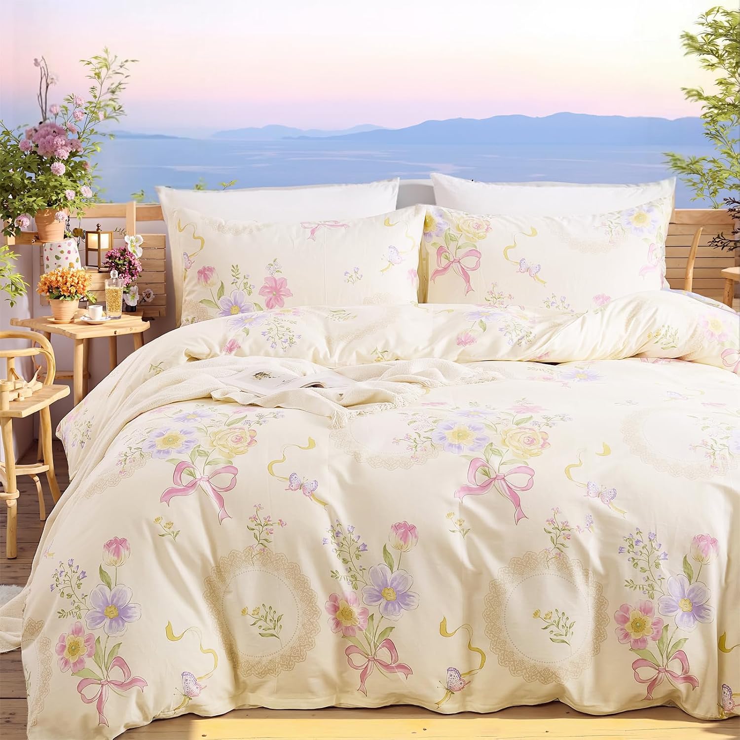 花柄のデュベカバー（クイーン/キングサイズ）- 100％コッ - Aesthetic Floral Duvet Cover のレビューと価格