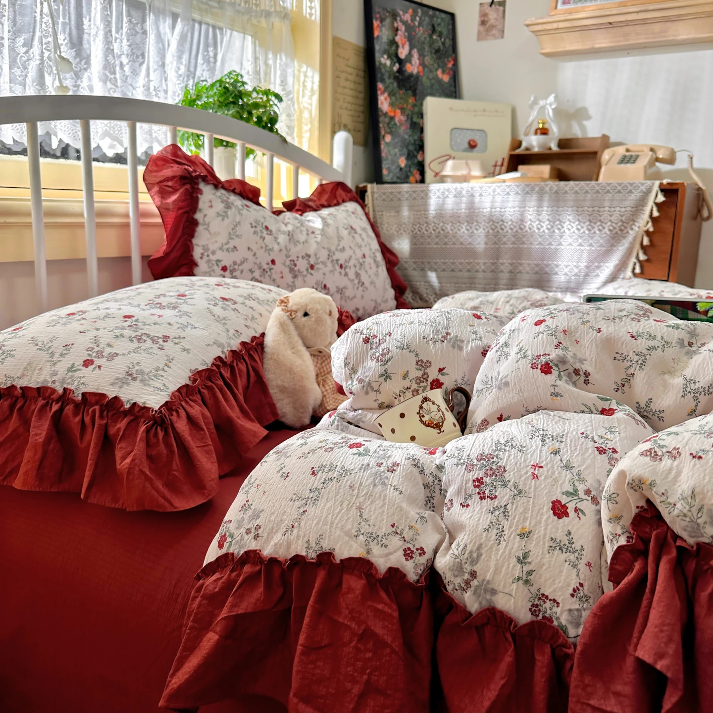 フランス風のヴィンテージ調ベッドリネンセット。カントリー調の - Aesthetic Floral Duvet Cover のレビューと価格