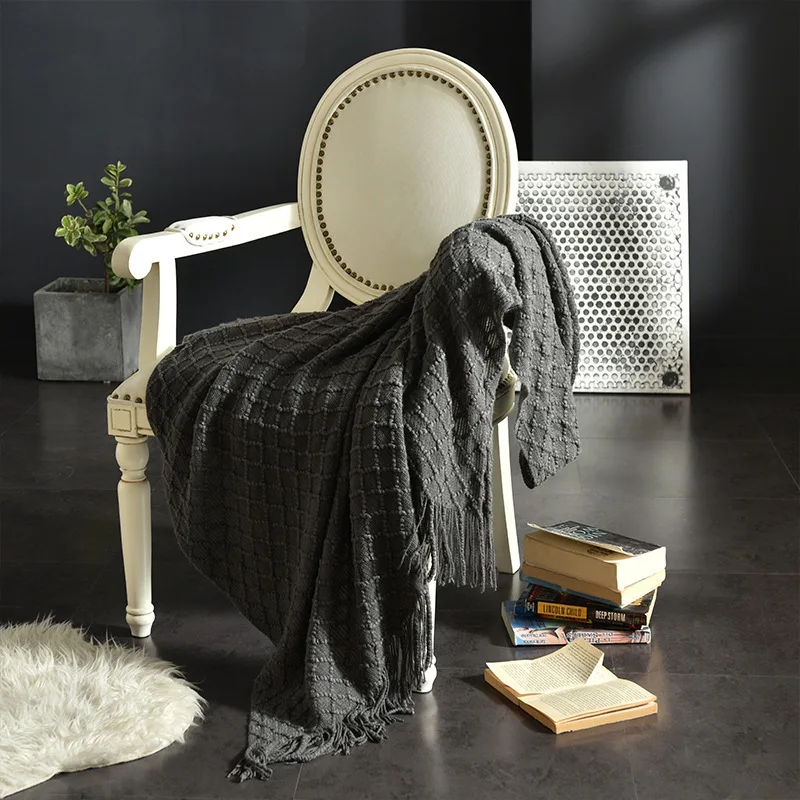 マスタードイエローのテクスチャードニットブランケット。ボヘミ - Boho Throw Blanket Fringe のレビューと価格