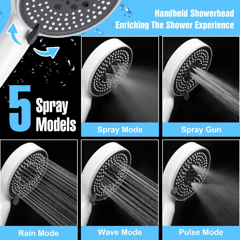 5段階速度調整可能なシャワーヘッドセット、高圧シャワー、浴室 - High Pressure Shower Head Handheld のレビューと価格