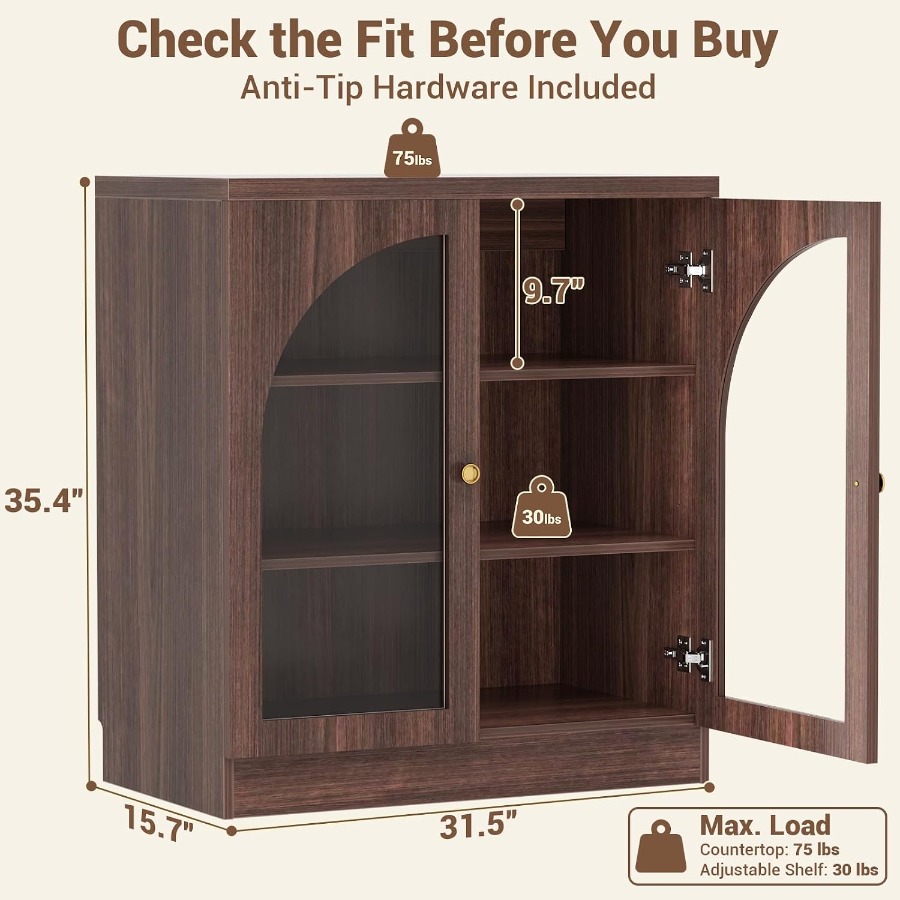 31.5インチのサイドボード兼ビュッフェキャビネット。ダイニ - Storage & Organization のレビューと価格