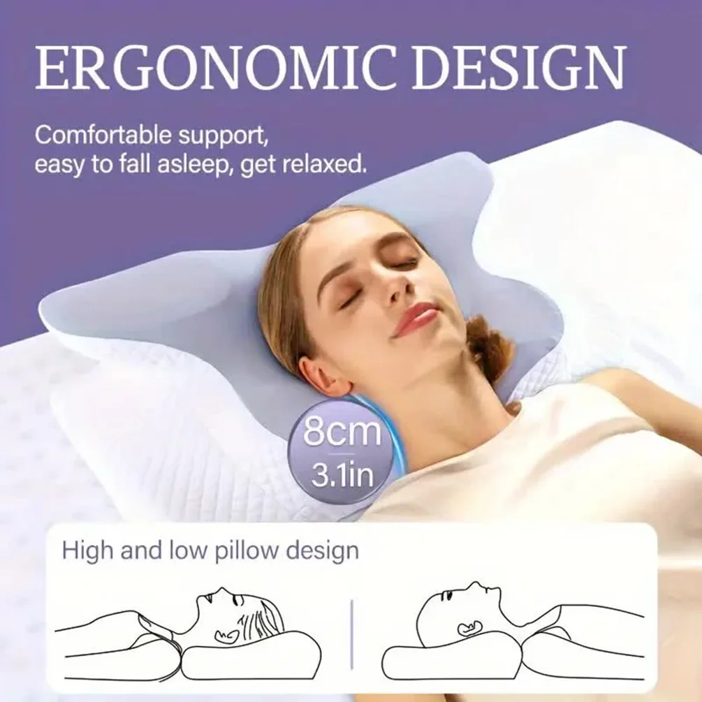 メモリーフォームを使用した蝶の形をした、首をリラックスさせる - Memory Foam Orthopedic Pillow Neck Pain のレビューと価格