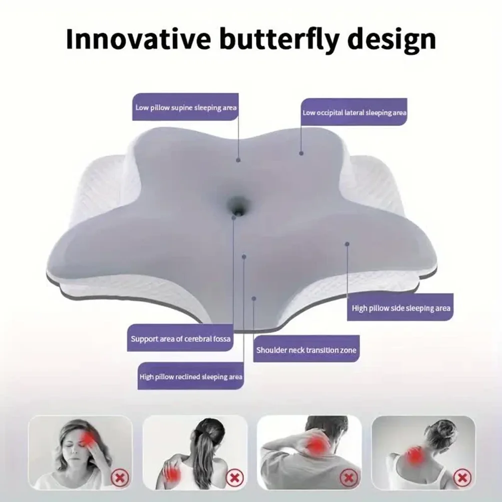 メモリーフォームを使用した蝶の形をした、首をリラックスさせる - Memory Foam Orthopedic Pillow Neck Pain のレビューと価格
