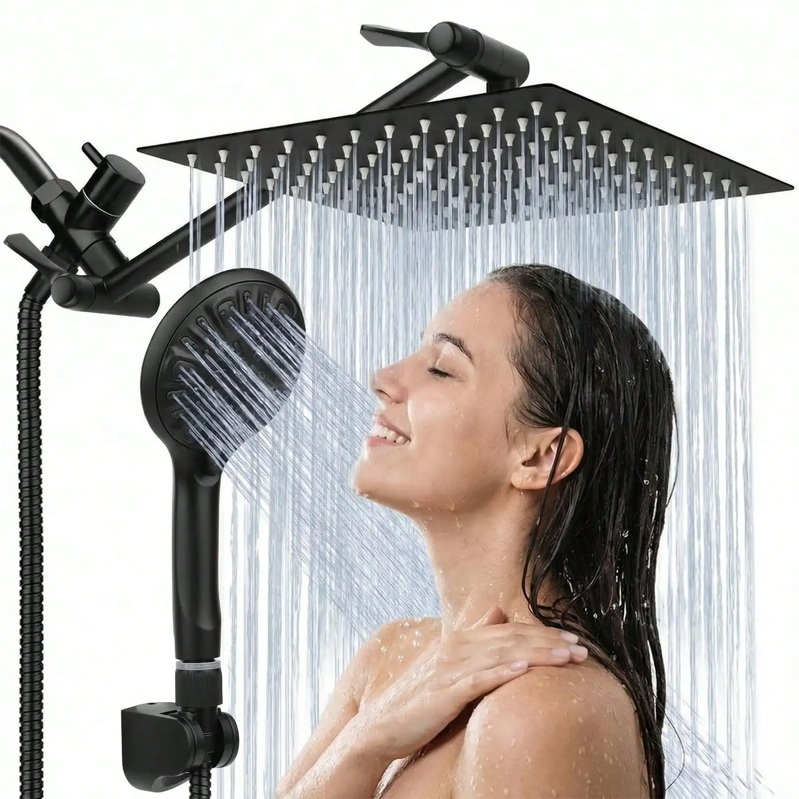 ハンドシャワー付きデュアルシャワーヘッド、8インチの雨のよう - High Pressure Shower Head Handheld のレビューと価格