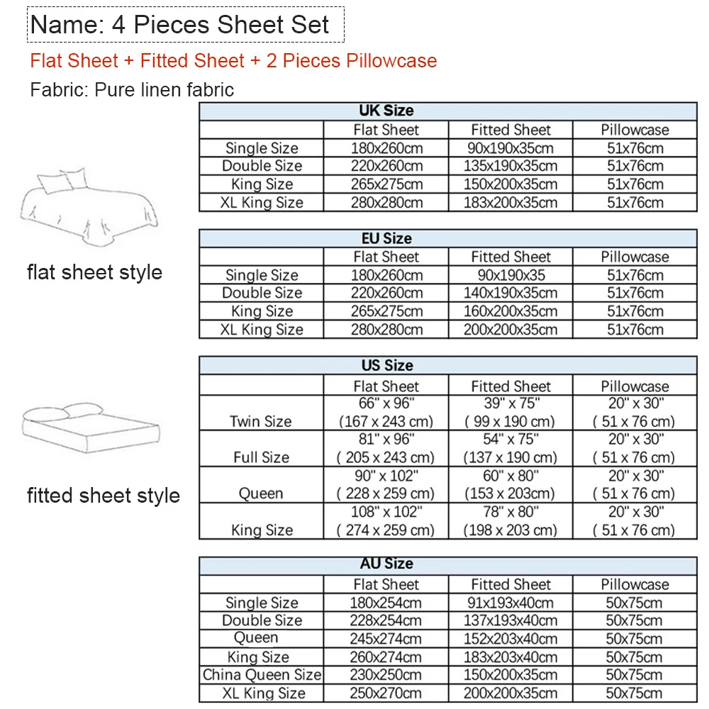 ピュアリネン寝具セット、フラットシート1枚、ディープポケット - Fitted Bed Sheets Deep Pocket のレビューと価格