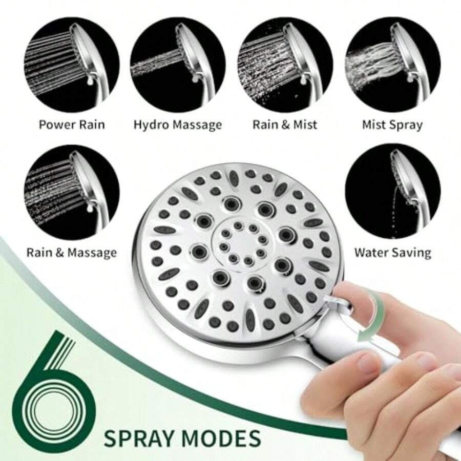 シャワーヘッド。6種類の噴射モードを備えたハンドヘルドシャワ - High Pressure Shower Head Handheld のレビューと価格