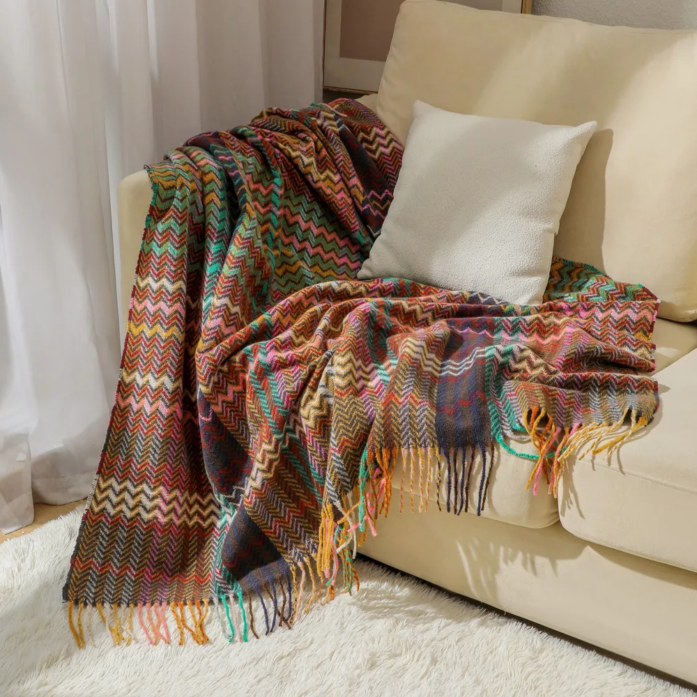ボヘミアン調の波模様が施された、タッセル付きのブランケット。 - Boho Throw Blanket Fringe のレビューと価格